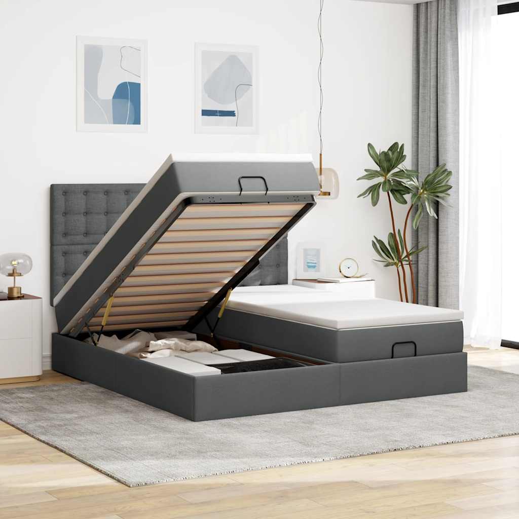 vidaXL osmannisk sengeramme med madrasser 160x200 cm stof mørkegrå