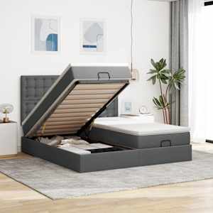 Otomanski posteljni okvir z vzmetnicami siv 160x200 cm blago