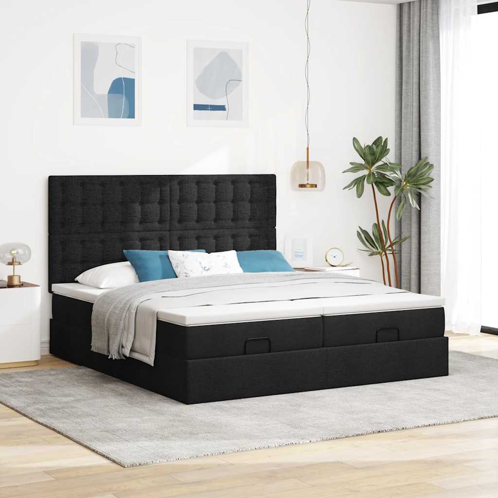 vidaXL Ottoman bed met matrassen 160x200cm stof zwart afbeelding