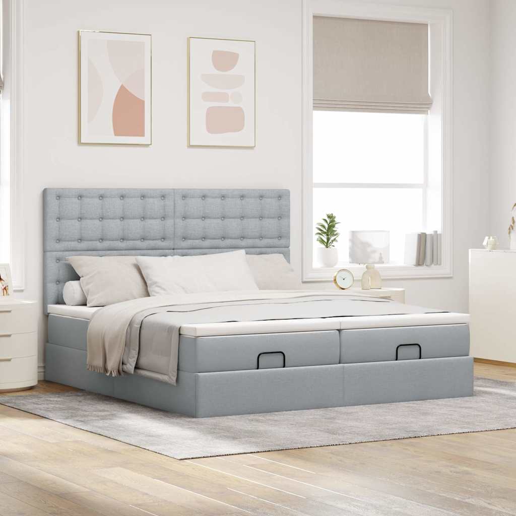 vidaXL Ottoman bed met matrassen 180x200cm stof lichtgrijs afbeelding