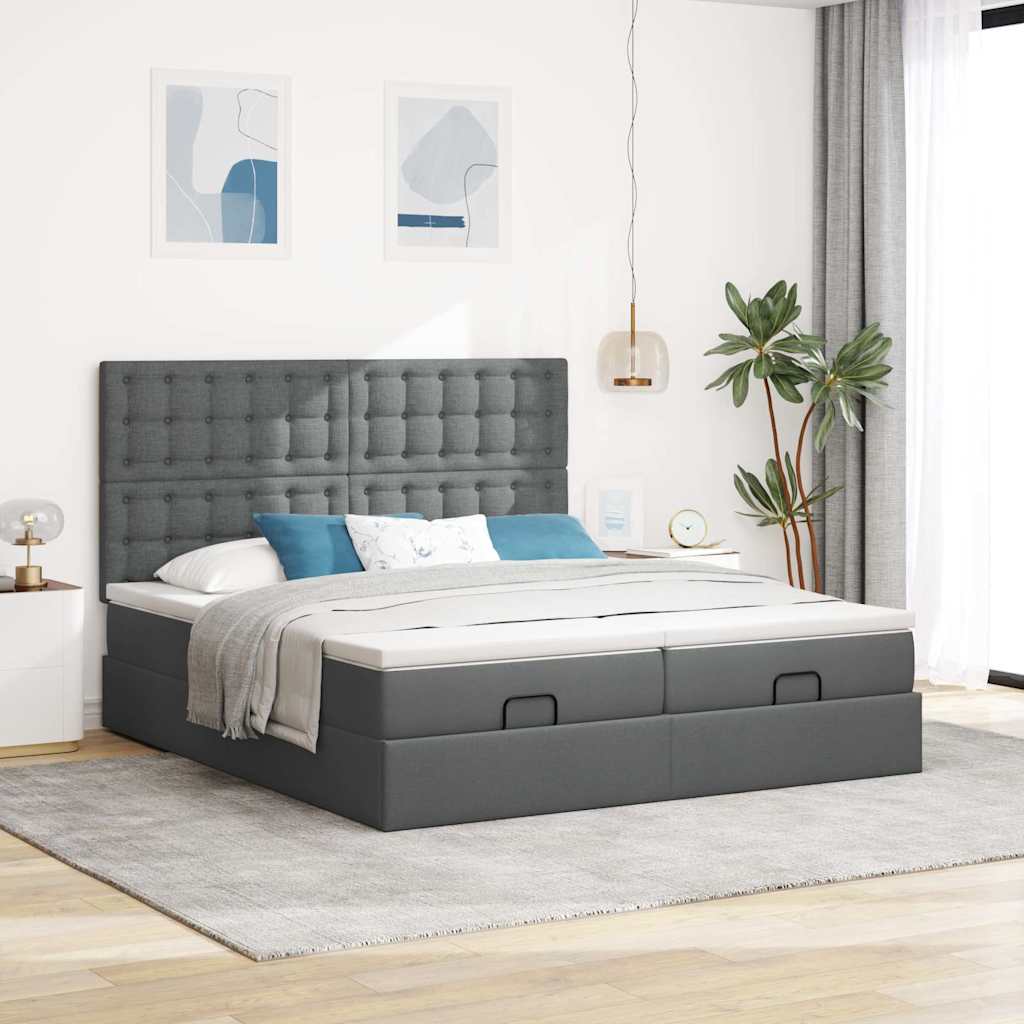 vidaXL Ottoman bed met matrassen 200x200cm stof donkergrijs grijs, foto 2