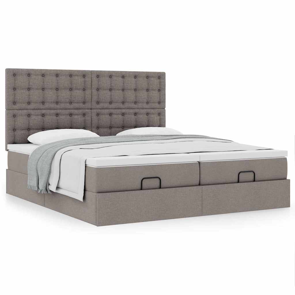 vidaXL Cadru de pat otoman cu saltele Taupe 200x200cm țesătură