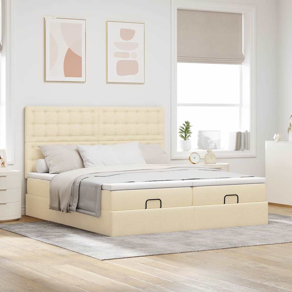 vidaXL Ottoman bed met matrassen 200x200cm stof crèmekleurig afbeelding