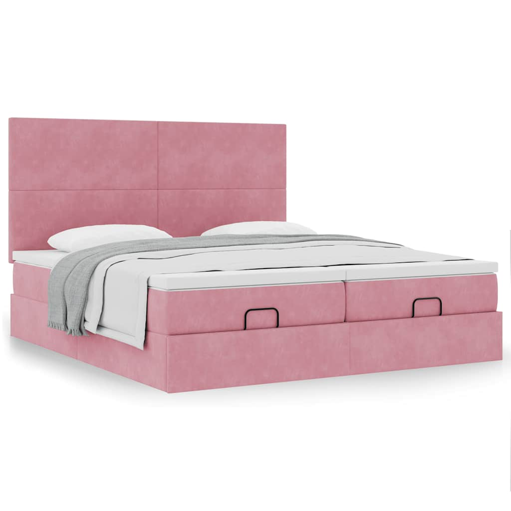 Ottoman-Bett mit Matratzen Rosa 160×200 cm Samt