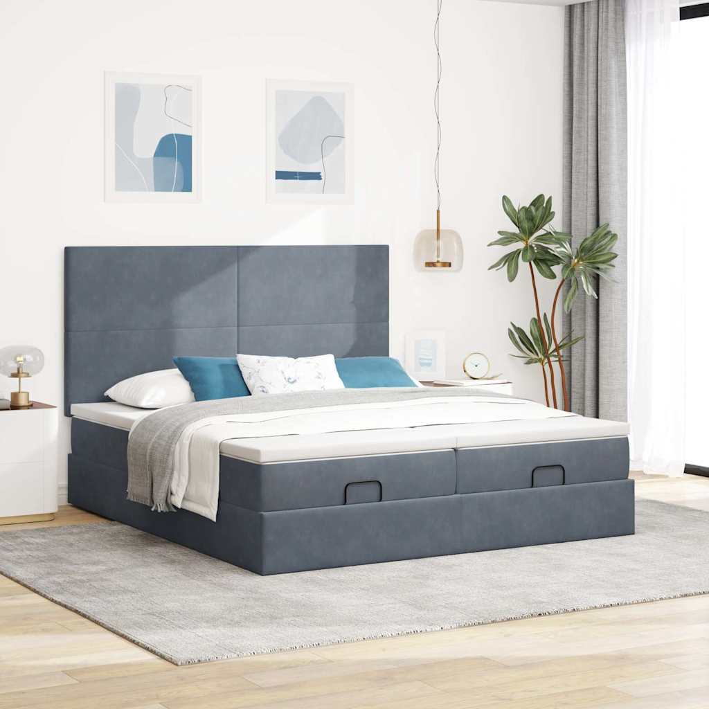 vidaXL Ottoman bed met matrassen 180x200cm fluweel donkergrijs afbeelding