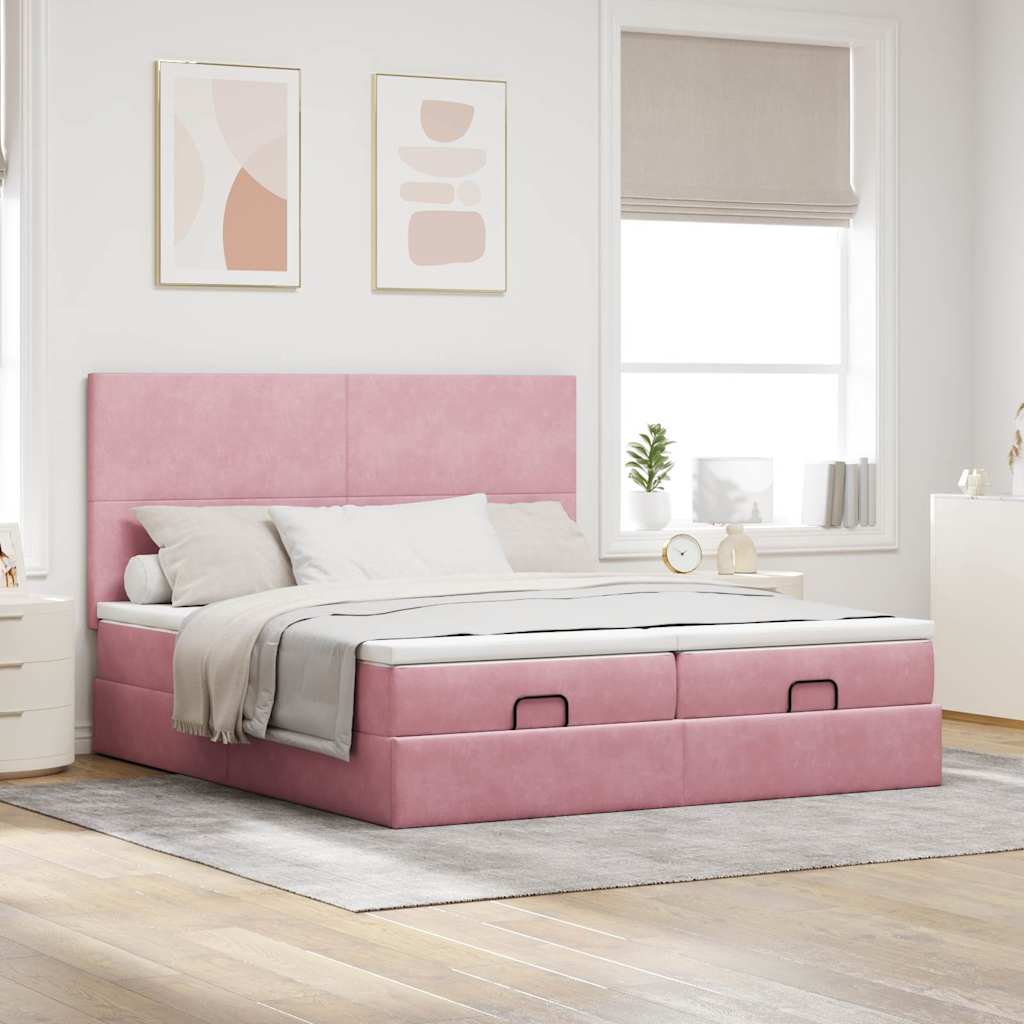 vidaXL Ottoman bed met matrassen 180x200cm fluweel roze afbeelding