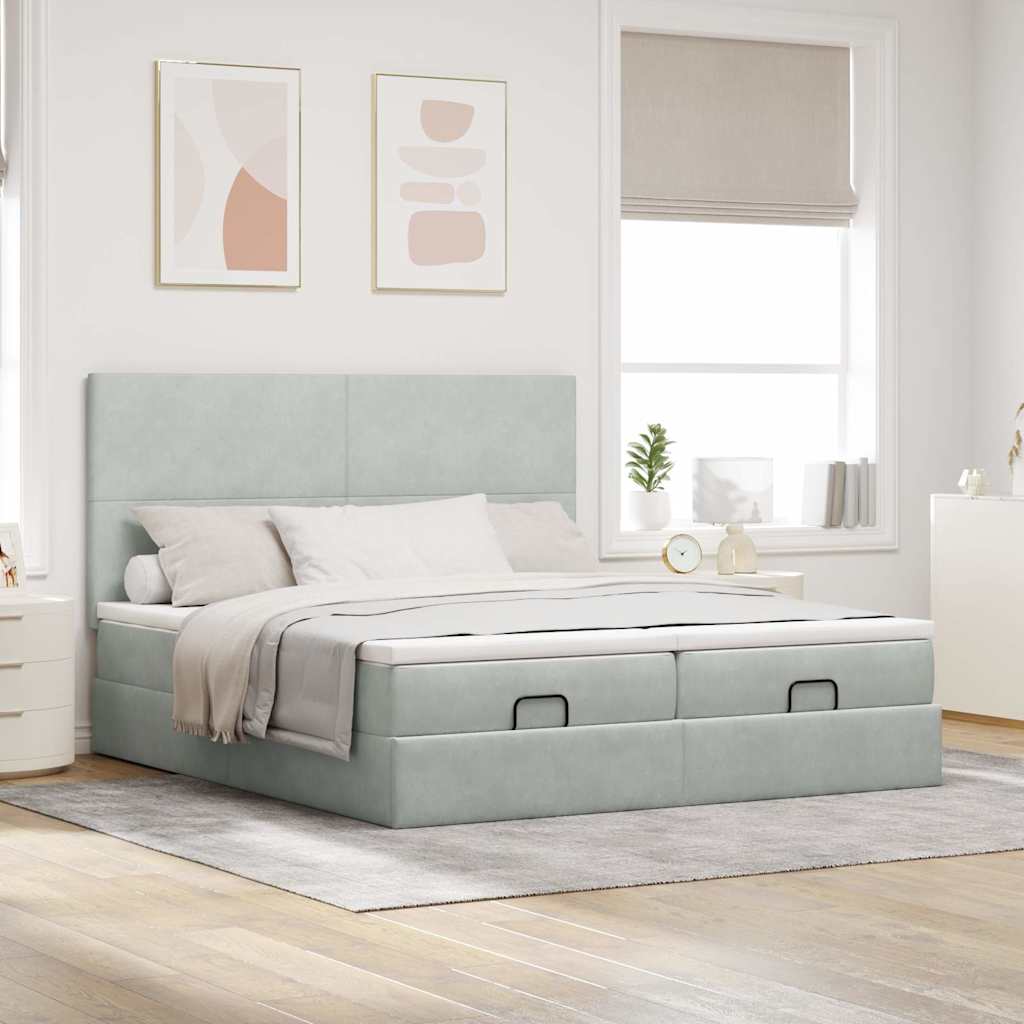 vidaXL Ottoman bed met matrassen 200x200cm fluweel lichtgrijs afbeelding