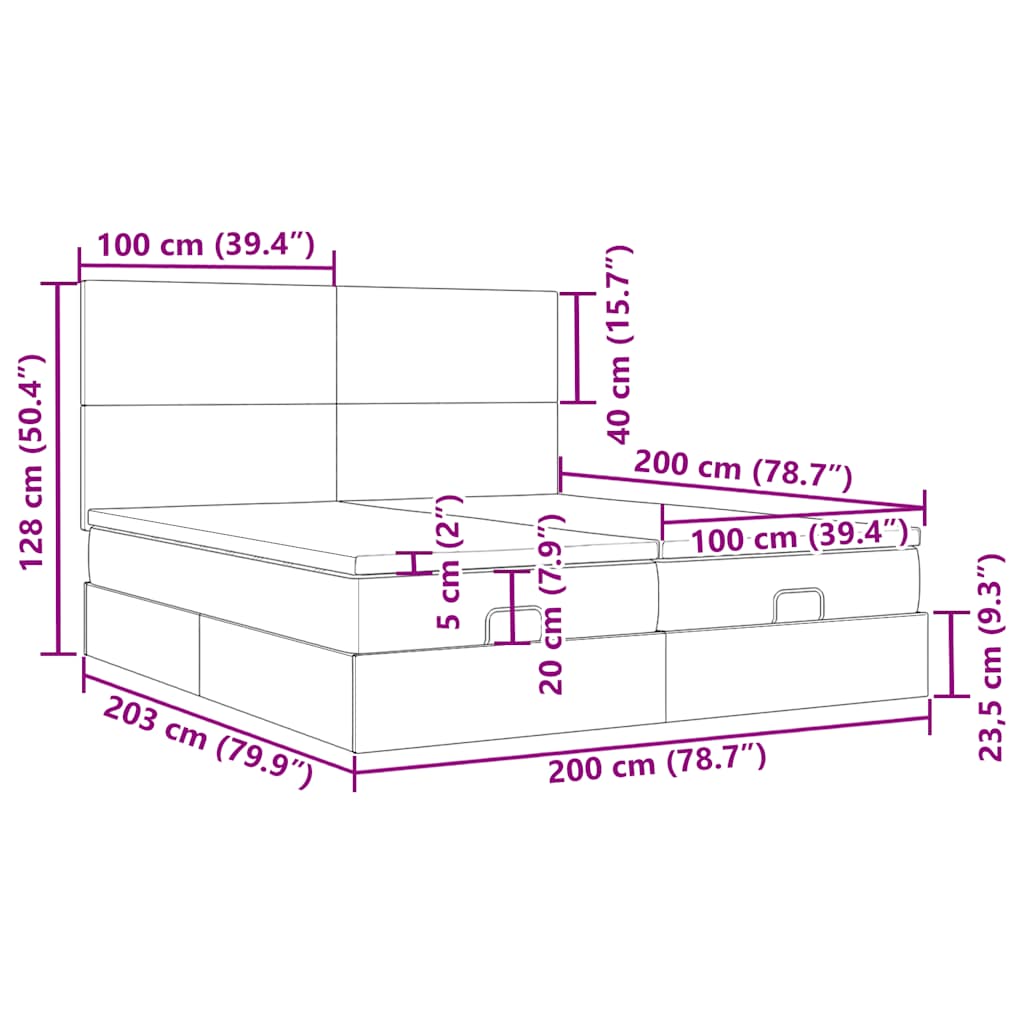Osmanský rám postele s matrací tmavě modrý 200x200cm samet - obrázek 16