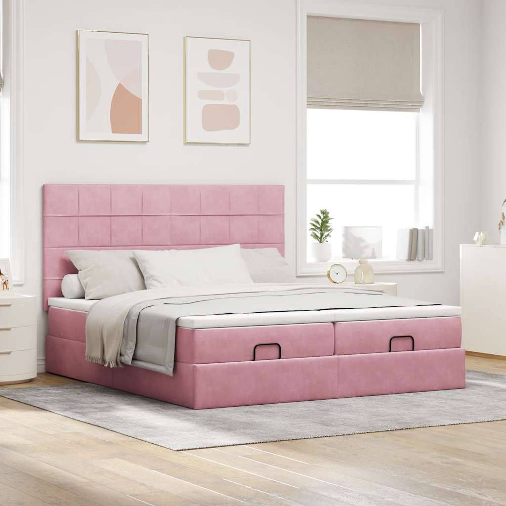 Thumbnail - vidaXL Ottoman-Bett mit Matratzen Rosa 160x200 cm Samt