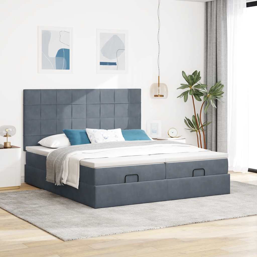 vidaXL Ottoman bed met matrassen 180x200cm fluweel donkergrijs afbeelding