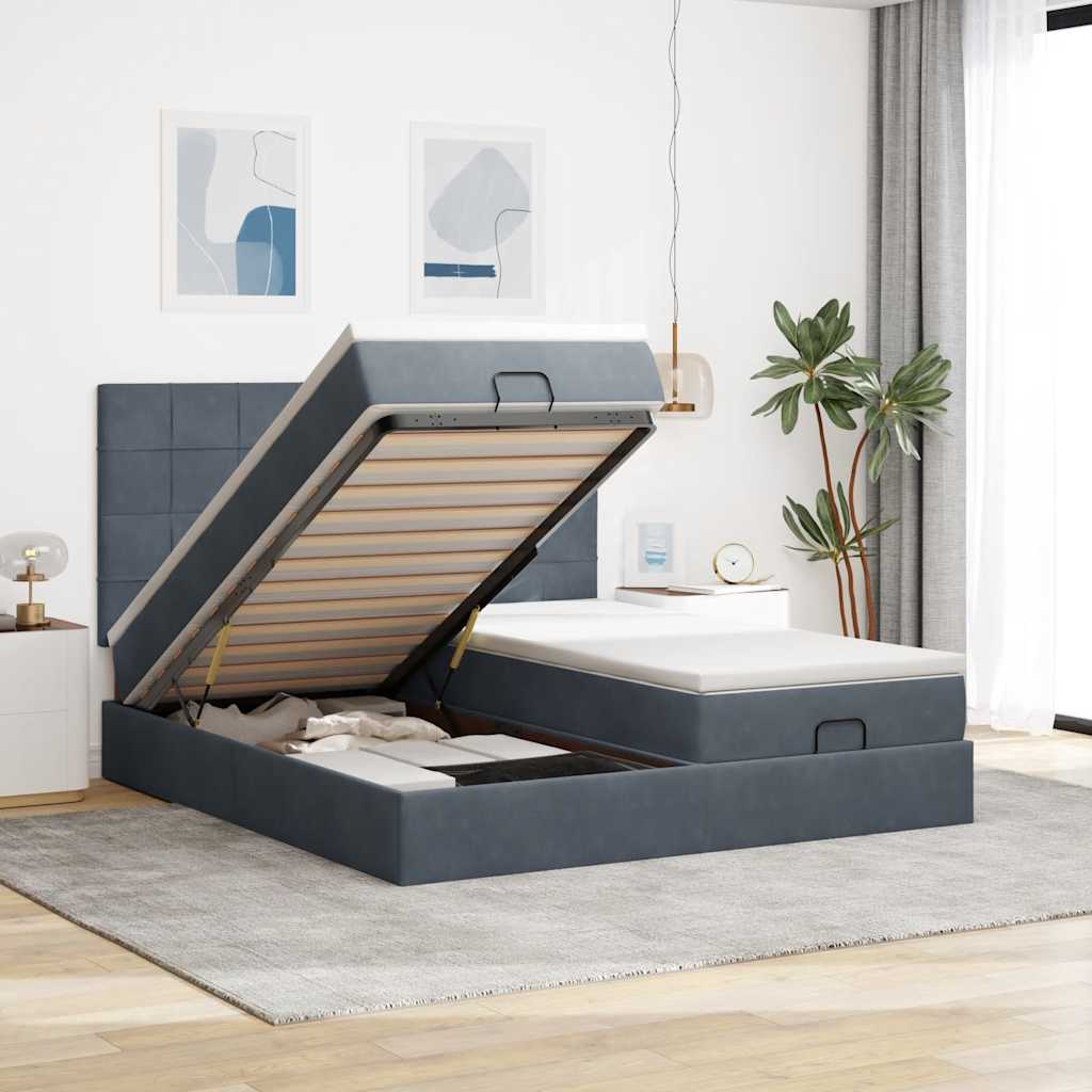 vidaXL Ottoman-Bett mit Matratzen Dunkelgrau 180x200 cm Samt
