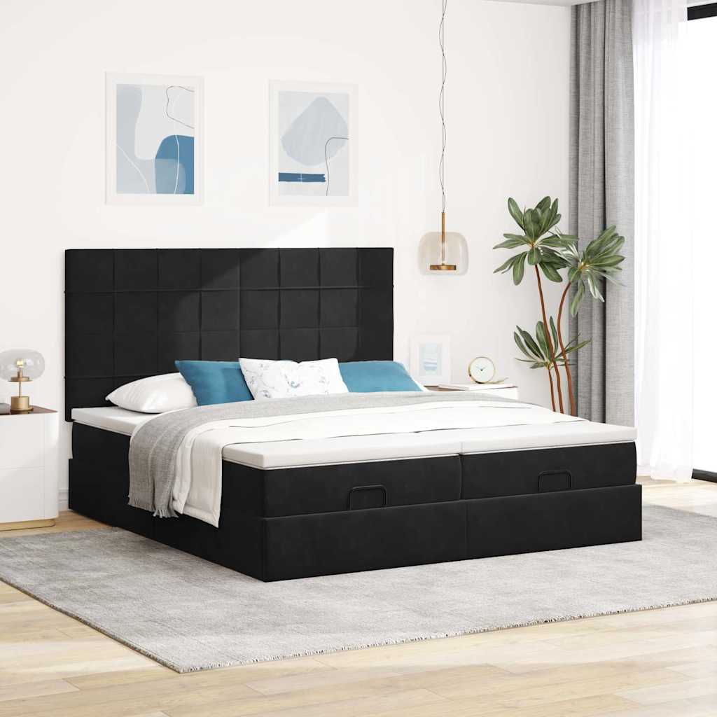vidaXL Ottoman bed met matrassen 200x200cm fluweel zwart afbeelding