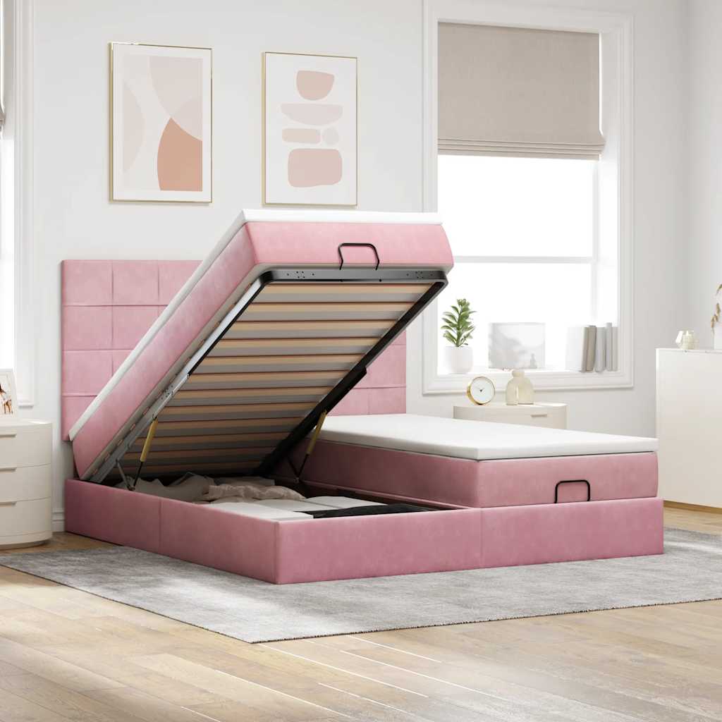 vidaXL Ottoman-Bett mit Matratzen Rosa 200x200 cm Samt