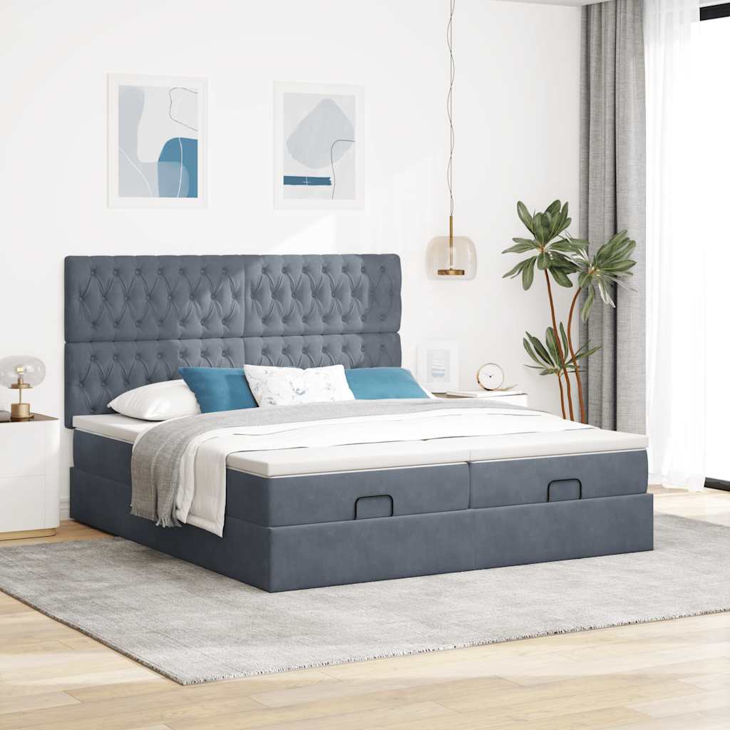 vidaXL Cadru de pat otoman cu saltele Gri închis 160x200cm catifea