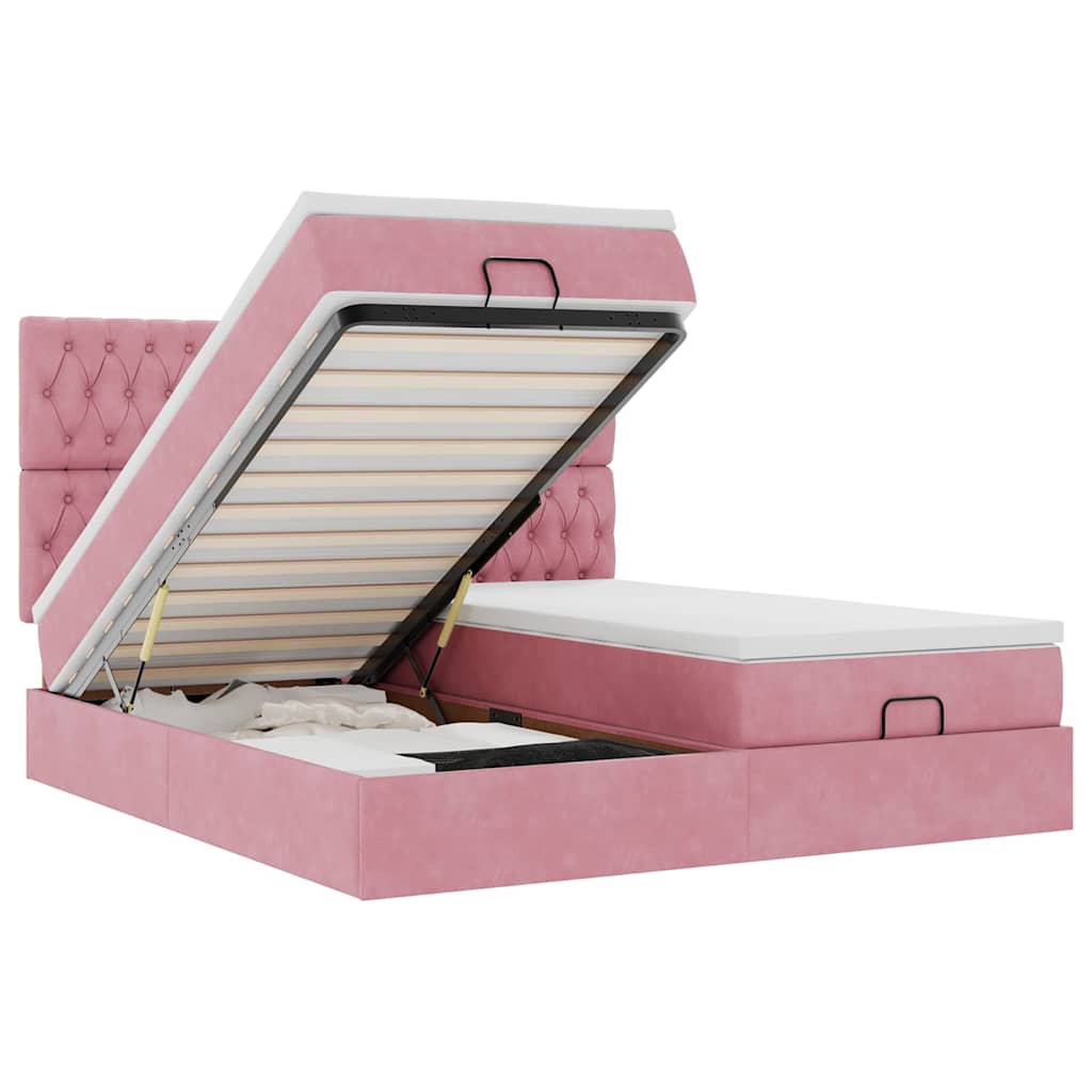 vidaXL Ottoman bed met matrassen 160x200cm fluweel roze, foto 3