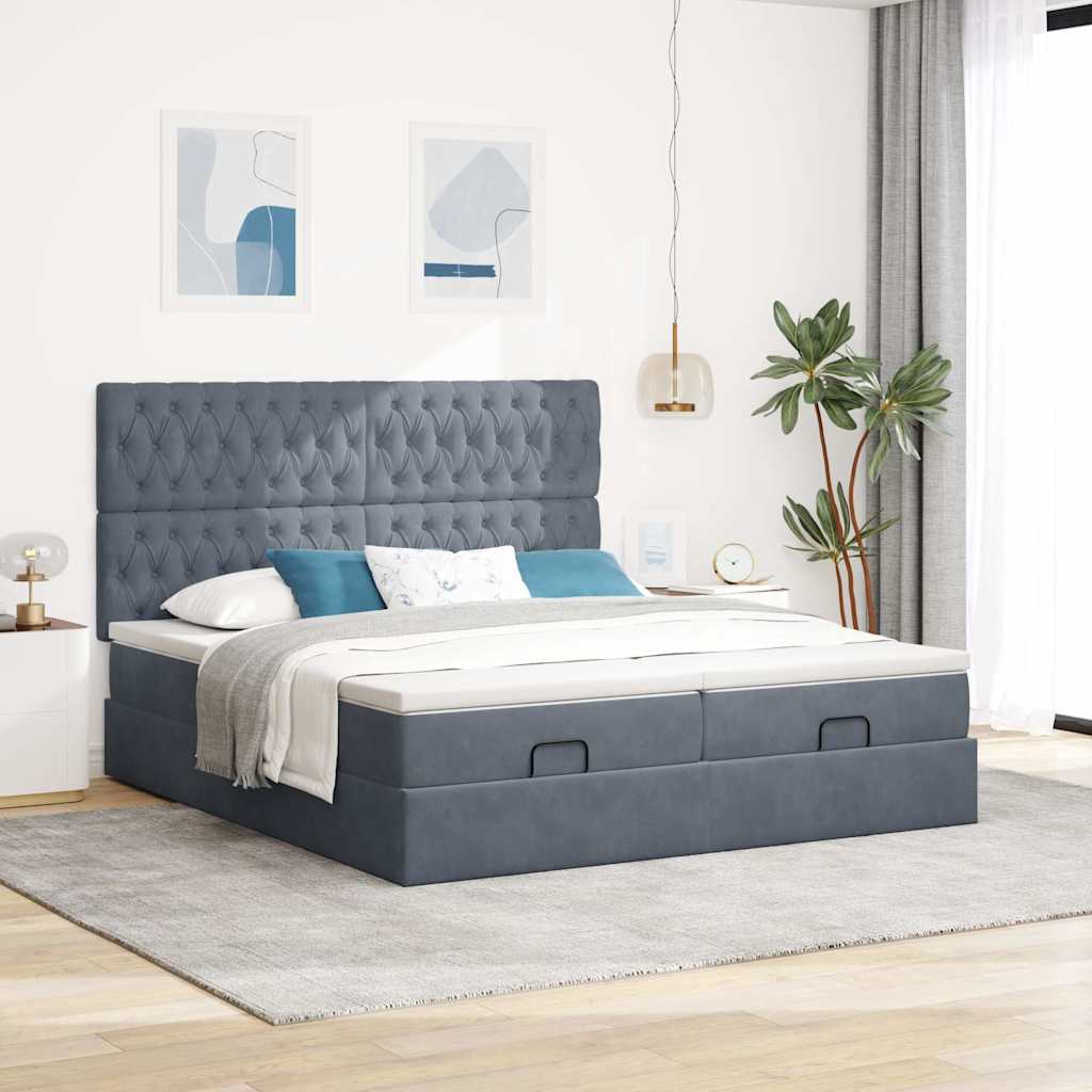 Thumbnail - vidaXL Ottoman-Bett mit Matratzen Dunkelgrau 180x200 cm Samt