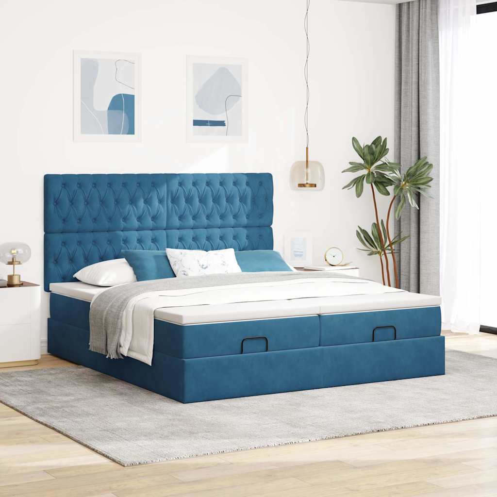 vidaXL Ottoman bed met matrassen 180x200cm fluweel donkerblauw afbeelding