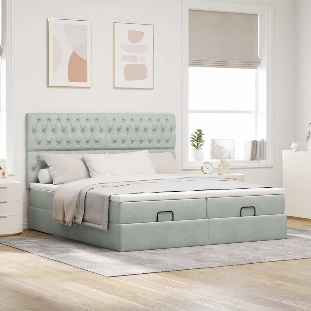 vidaXL Ottoman bed met matrassen 200x200cm fluweel lichtgrijs afbeelding