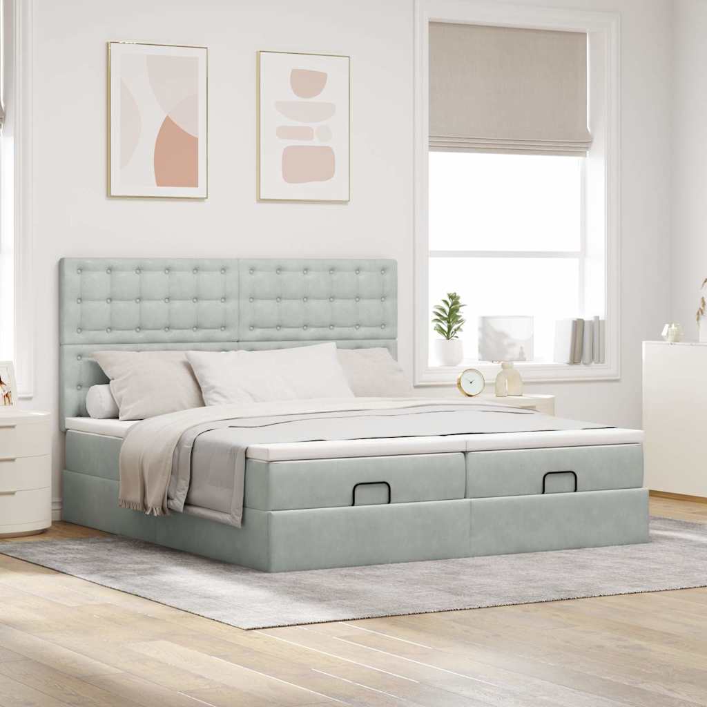 Thumbnail - vidaXL Ottoman-Bett mit Matratzen Hellgrau 160x200 cm Samt