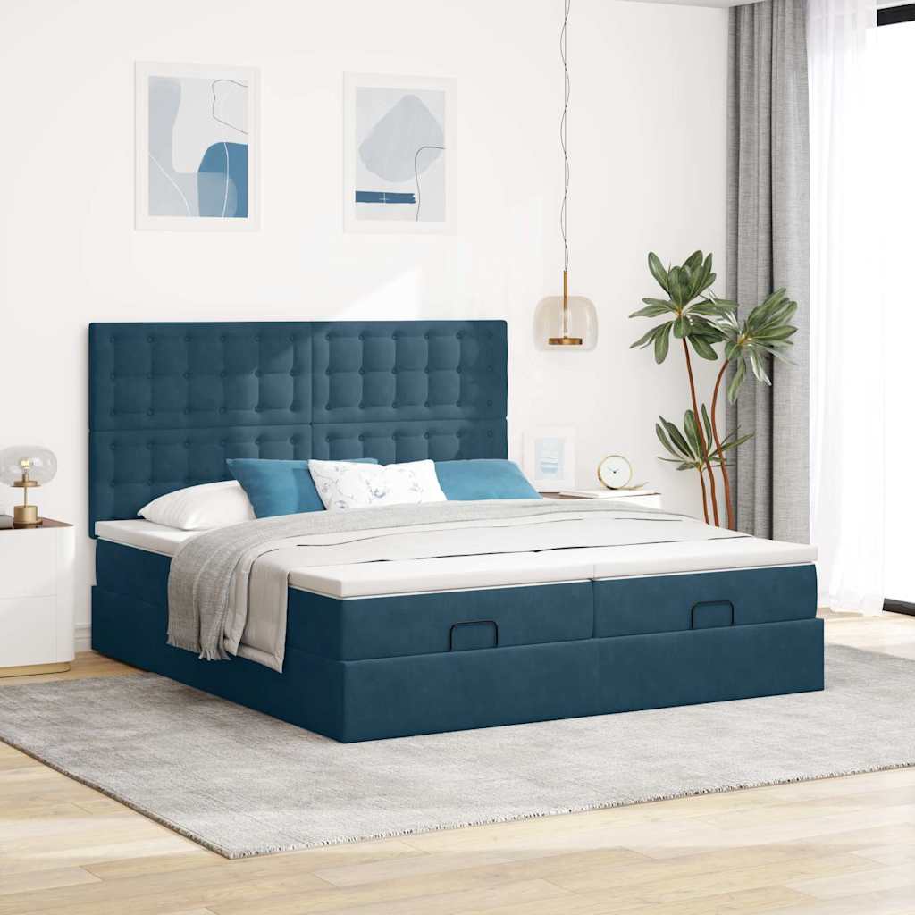 Thumbnail - vidaXL Ottoman-Bett mit Matratzen Dunkelblau 160x200 cm Samt
