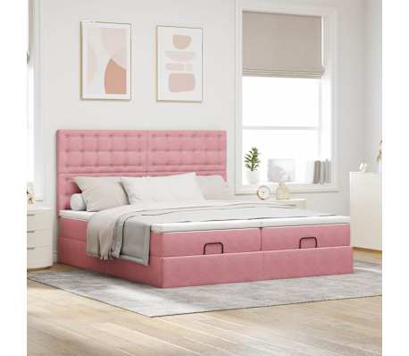 vidaXL Ottoman s&auml;ngram med madrasser rosa 160x200 cm sammet