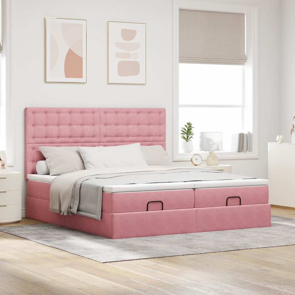 vidaXL Ottoman bed met matrassen 180x200cm fluweel roze afbeelding