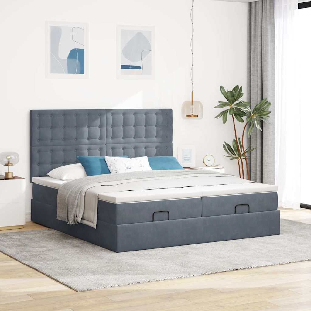 vidaXL Ottoman bed met matrassen 200x200cm fluweel donkergrijs afbeelding