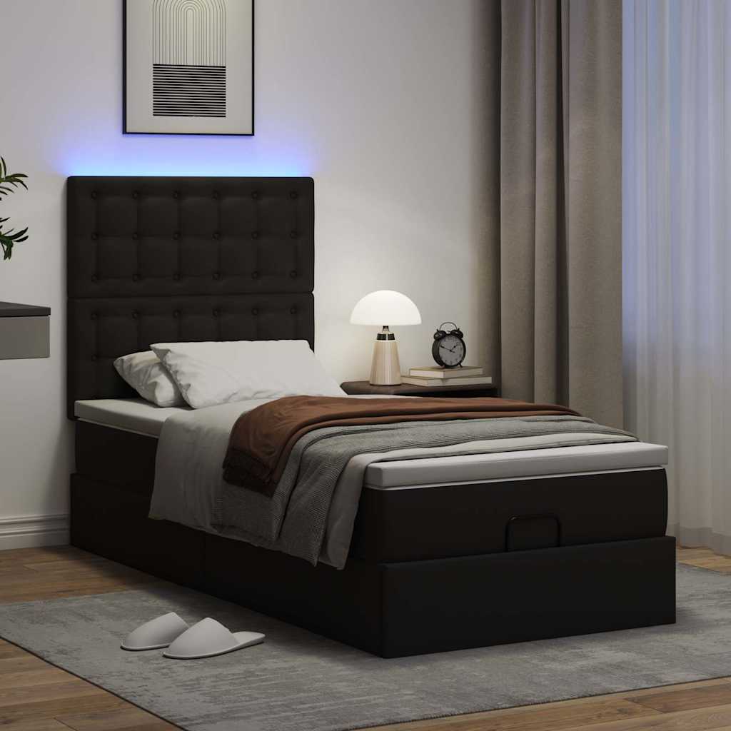 vidaXL Ottoman bed met matras en LED's 90x190 cm kunstleer zwart afbeelding