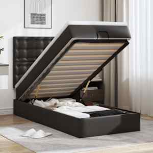 Otomanski posteljni okvir z vzmetnico črn 90x200 cm um. usnje