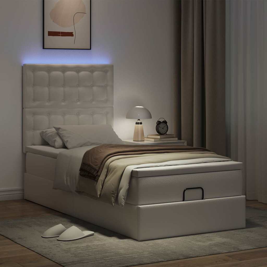 vidaXL Ottoman bed met matras en LED's 90x200cm kunstleer wit afbeelding
