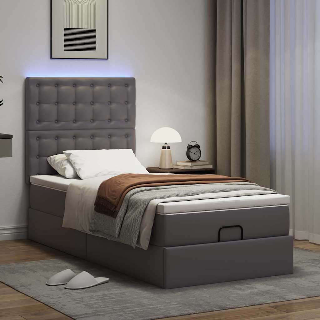 vidaXL Ottoman bed met matras en LED's 100x200cm kunstleer grijs afbeelding