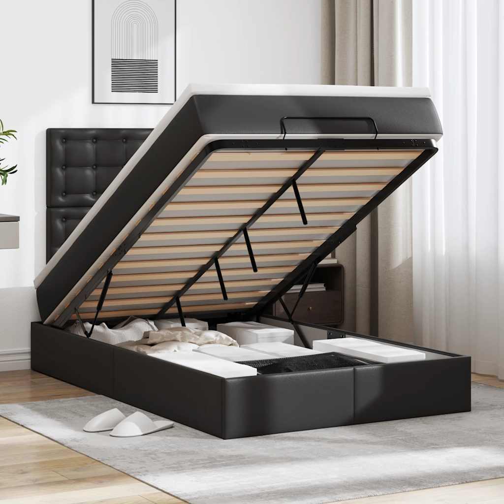 vidaXL Estrutura de cama otomana com colchão preto Couro falso