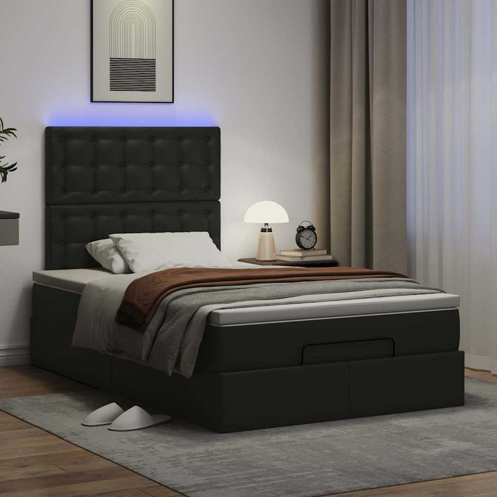 vidaXL Ottoman bed met matras en LED's 120x200cm kunstleer zwart afbeelding