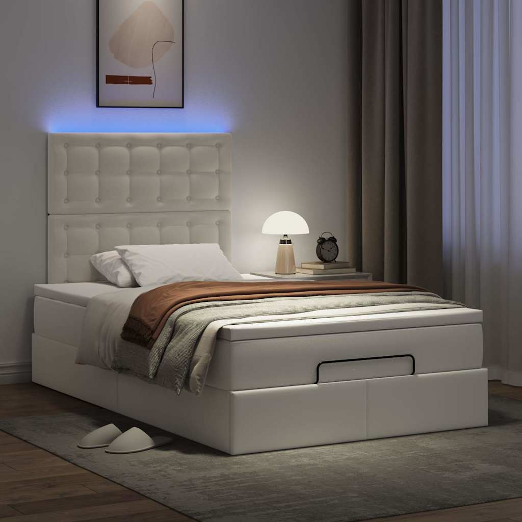 vidaXL Ottoman bed met matras en LED's 120x200cm kunstleer wit afbeelding