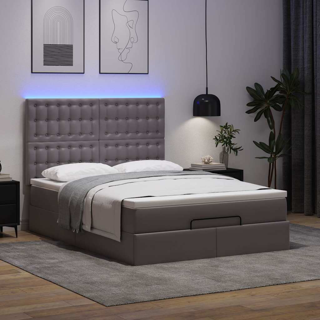Thumbnail - vidaXL Ottoman-Bett mit Matratze & LEDs Grau 140x190 cm Kunstleder