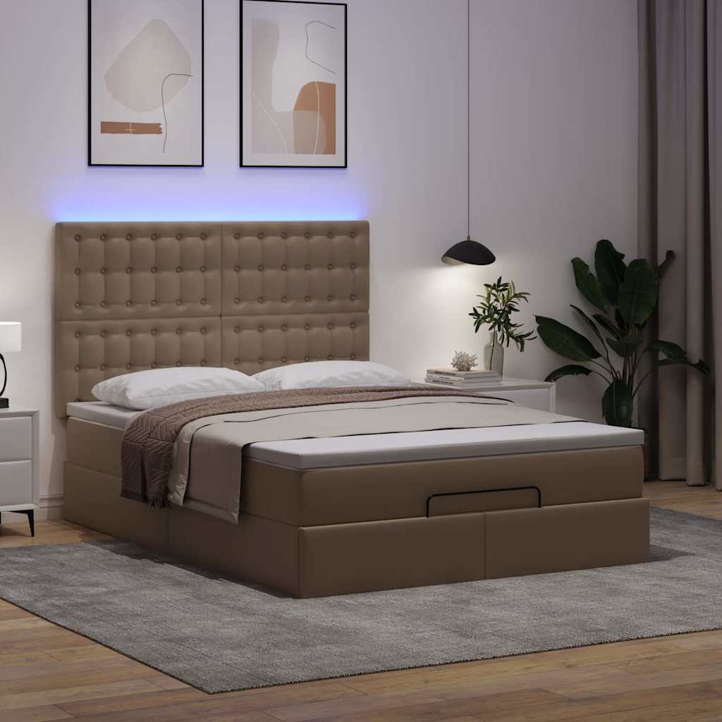 vidaXL Ottoman bed met matras en LED's 140x190cm kunstleer bruin, foto 2