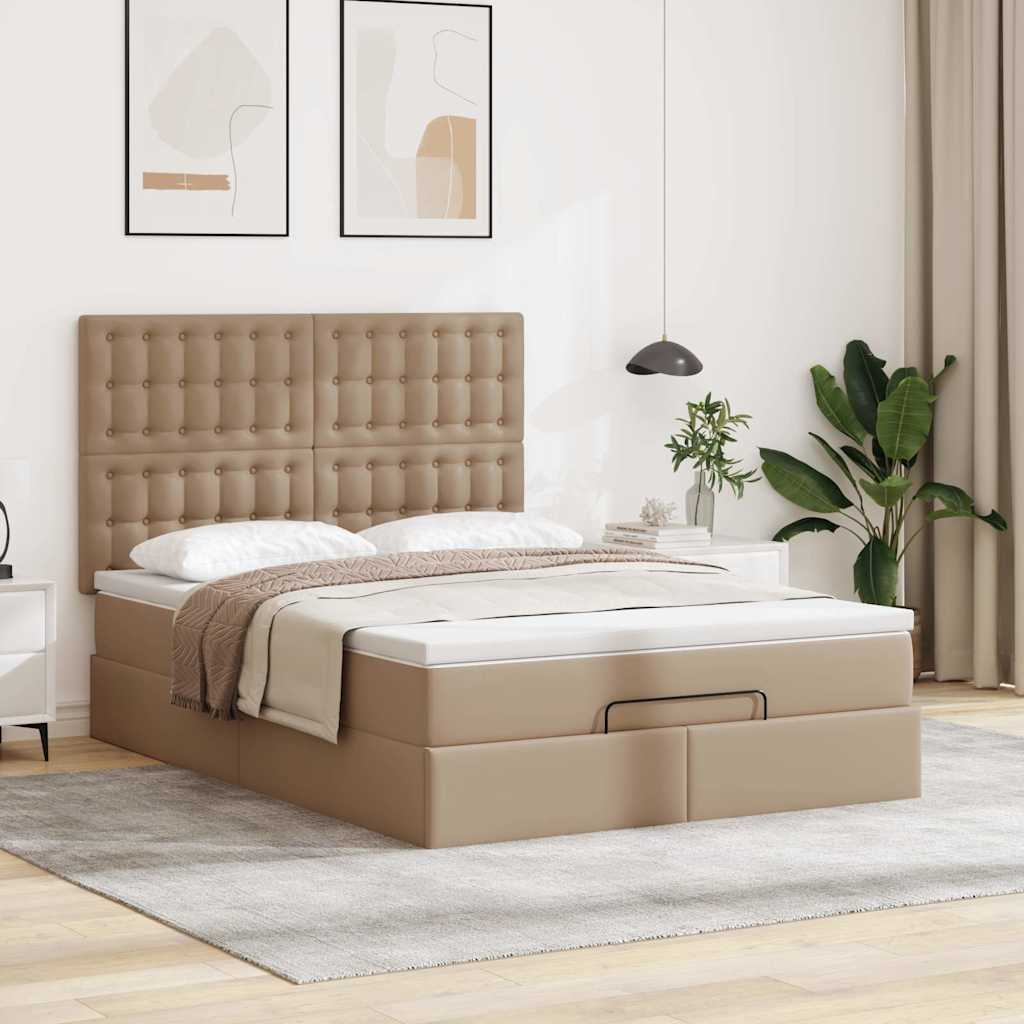 vidaXL Ottoman bed met matras en LED's 140x190cm kunstleer bruin, foto 4