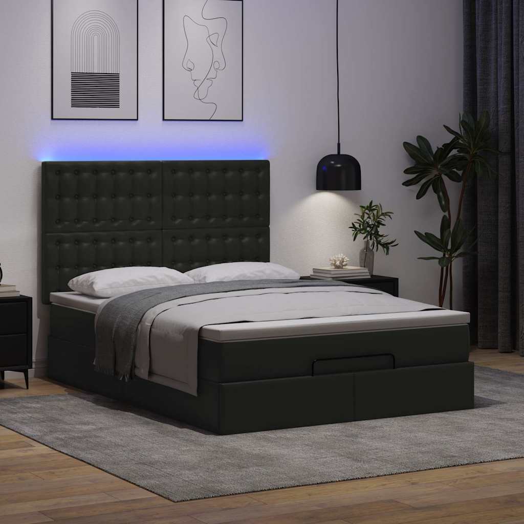 Thumbnail - vidaXL Ottoman-Bett mit Matratze & LEDs Schwarz 140x200 cm Kunstleder