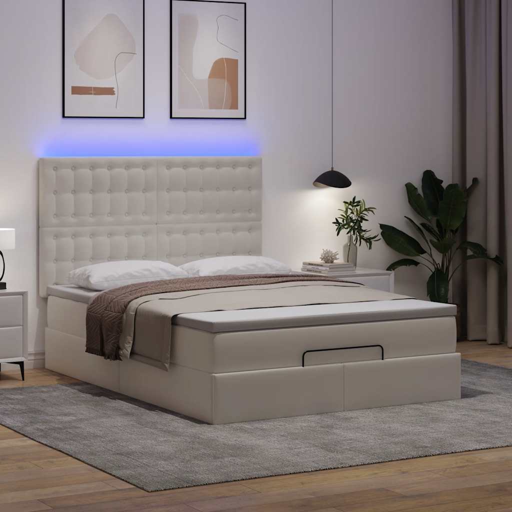 vidaXL Ottoman bed met matras en LED's 140x200cm kunstleer wit afbeelding