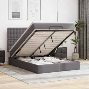 Otomanski posteljni okvir z vzmetnico siv 140x200 cm um. usnje