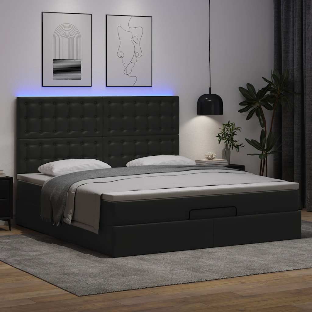 vidaXL Ottoman-Bett mit Matratze & LEDs Schwarz 160x200 cm Kunstleder