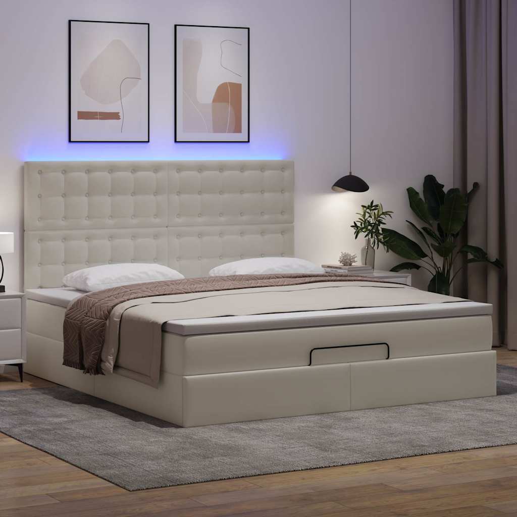 vidaXL Ottoman bed met matras en LED's 160x200cm kunstleer wit, foto 2