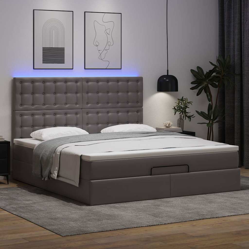Thumbnail - vidaXL Ottoman-Bett mit Matratze & LEDs Grau 160x200 cm Kunstleder