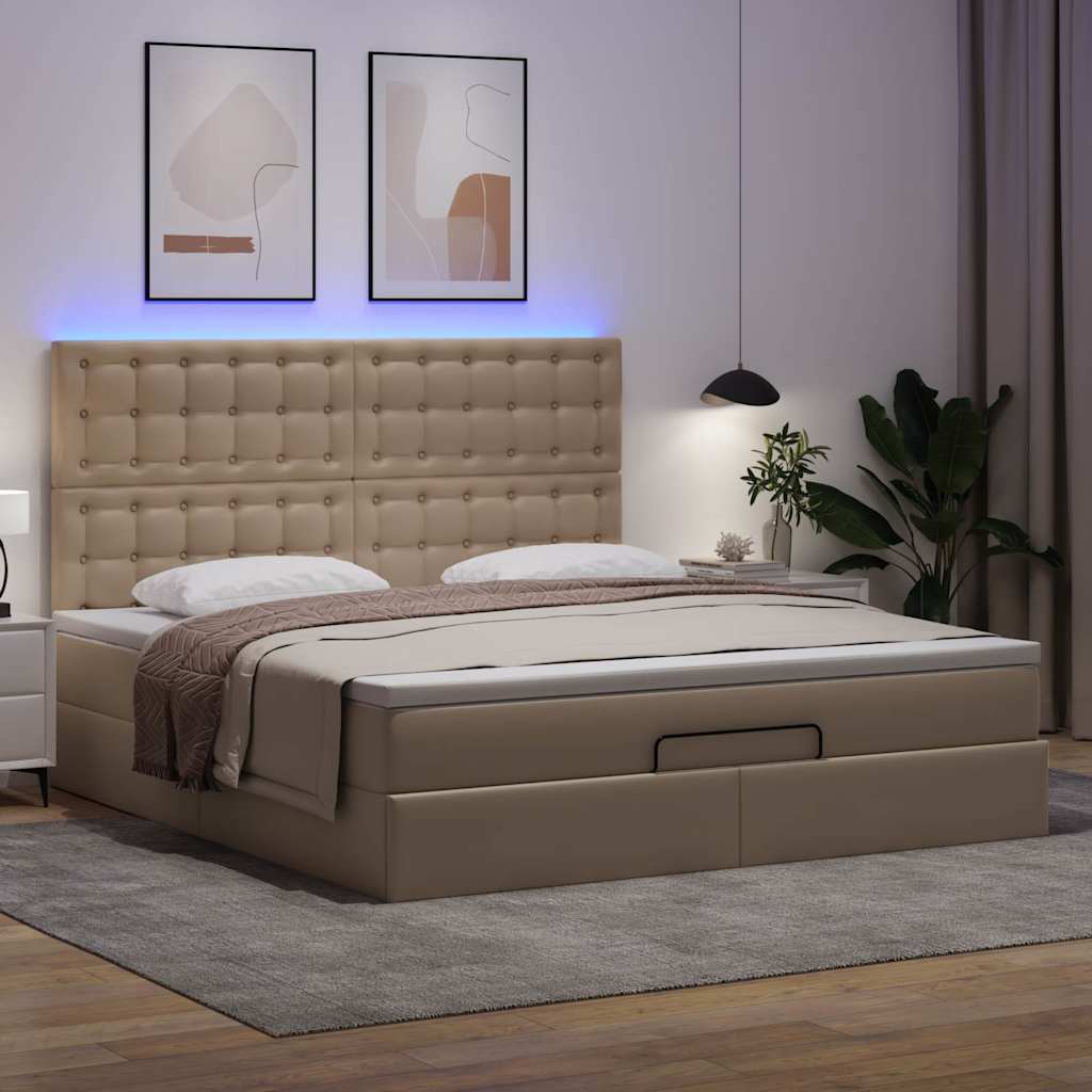 vidaXL Ottoman bed met matras en LED's 160x200cm kunstleer bruin, foto 2
