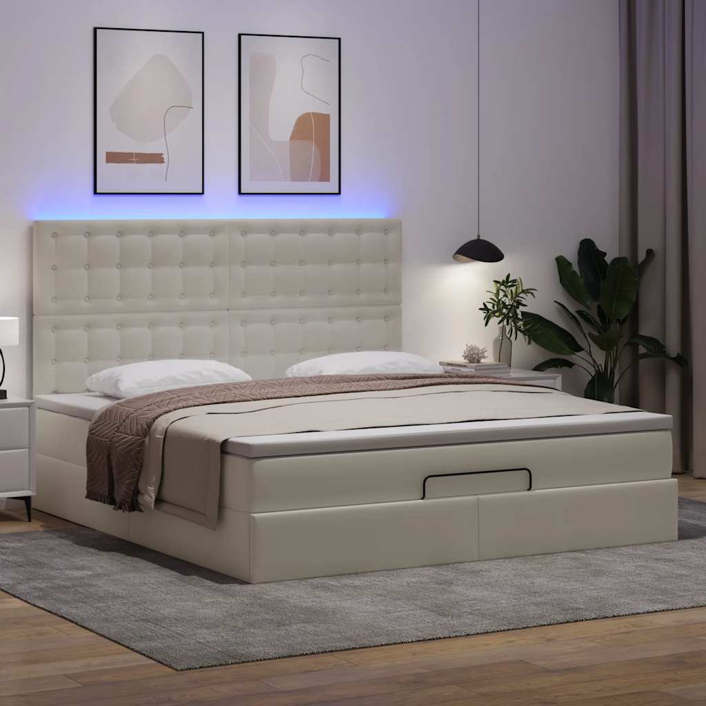 vidaXL Ottoman bed met matras en LED's 180x200cm kunstleer wit afbeelding