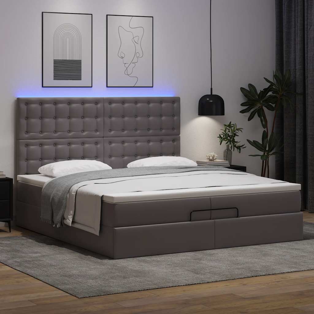 Ottoman-Bett mit Matratzen Grau 200×200 cm Kunstleder