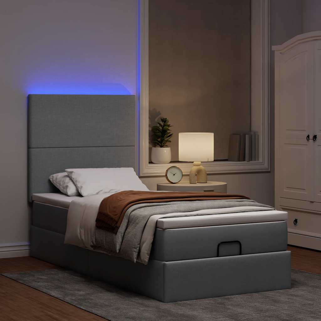 vidaXL Bed poef met matras en LED's stof 80x200 cm lichtgrijs afbeelding