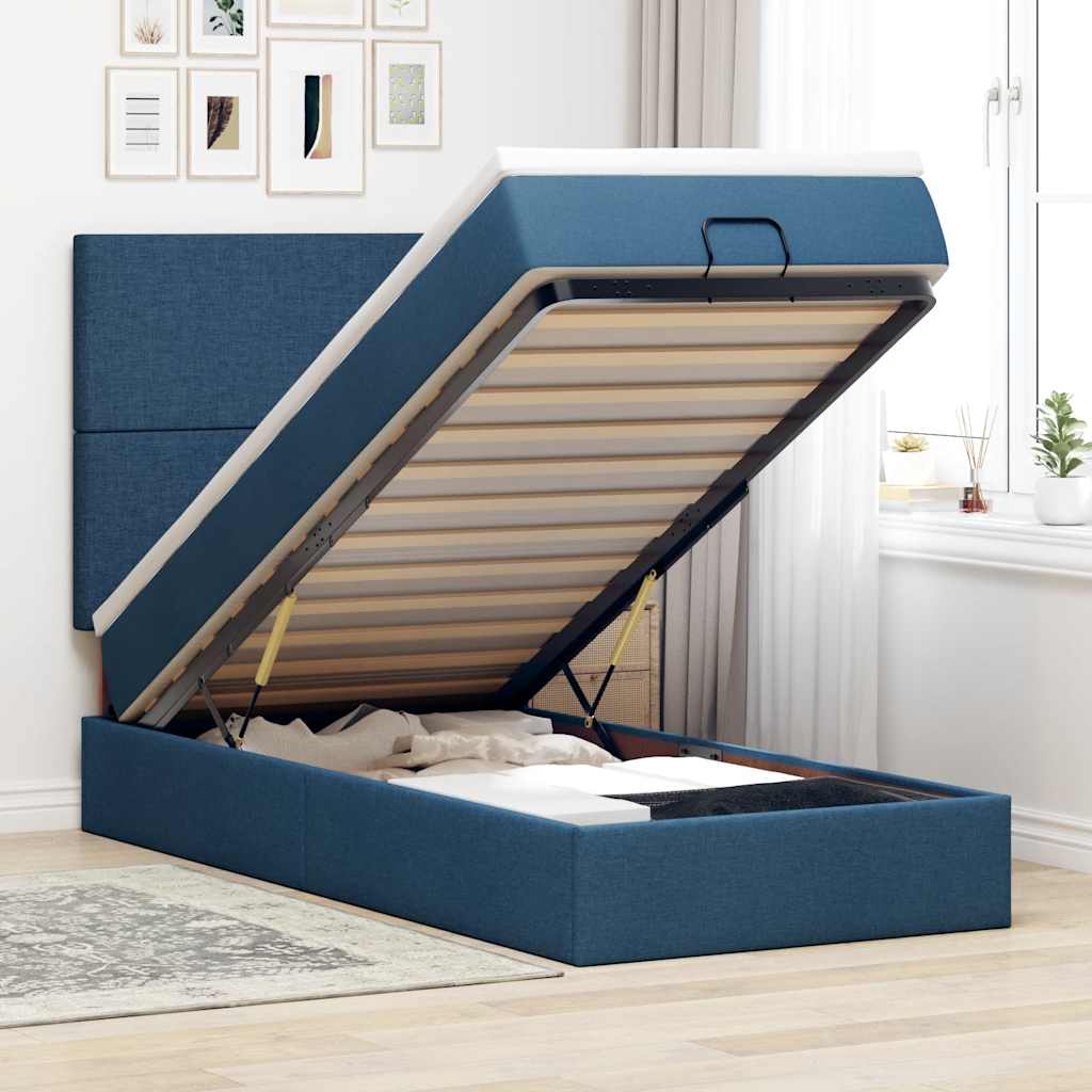 vidaXL Ottoman-Bett mit Matratze & LEDs Blau 90x190 cm Stoff