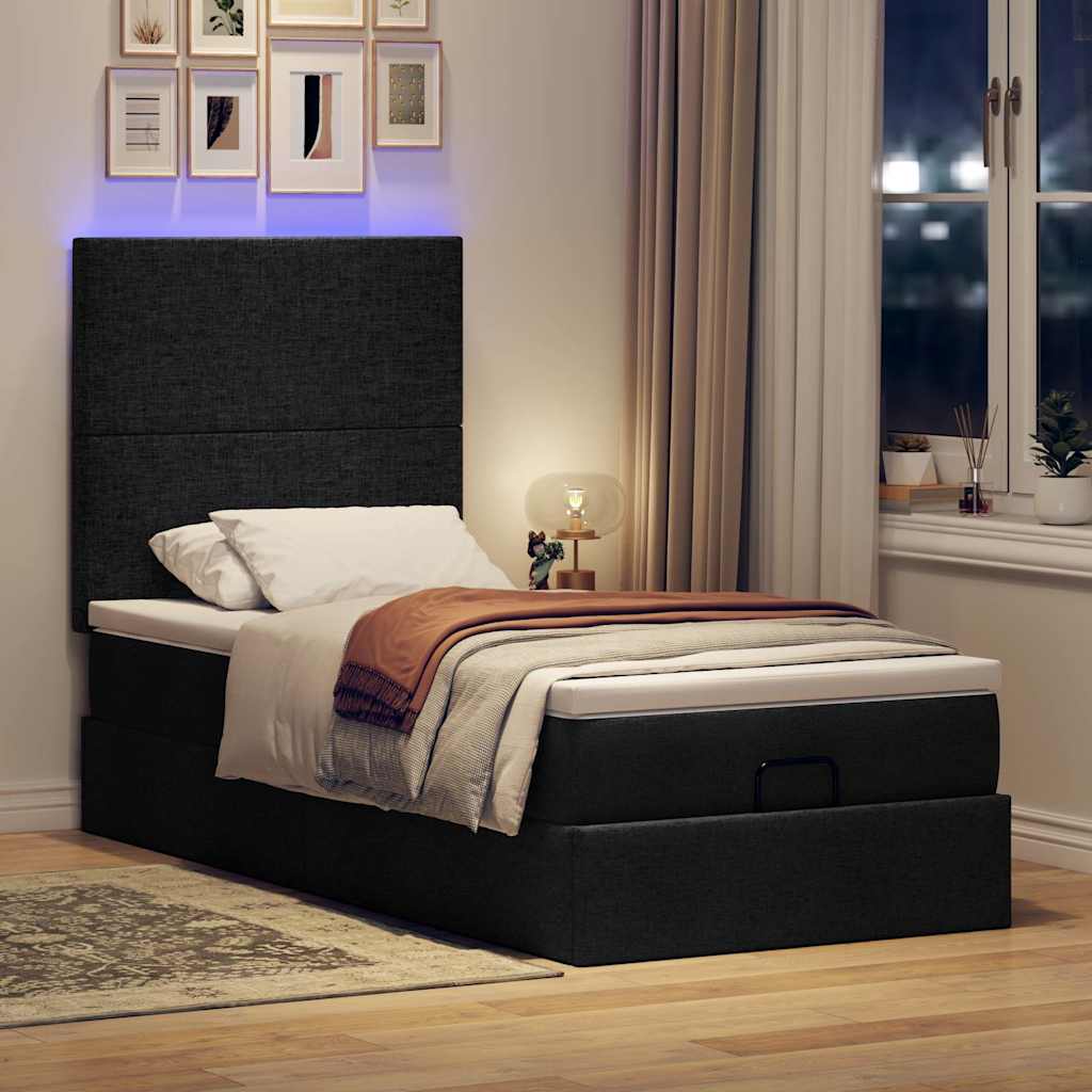 vidaXL Ottoman bed met matras en LED's 90x200cm stof zwart afbeelding