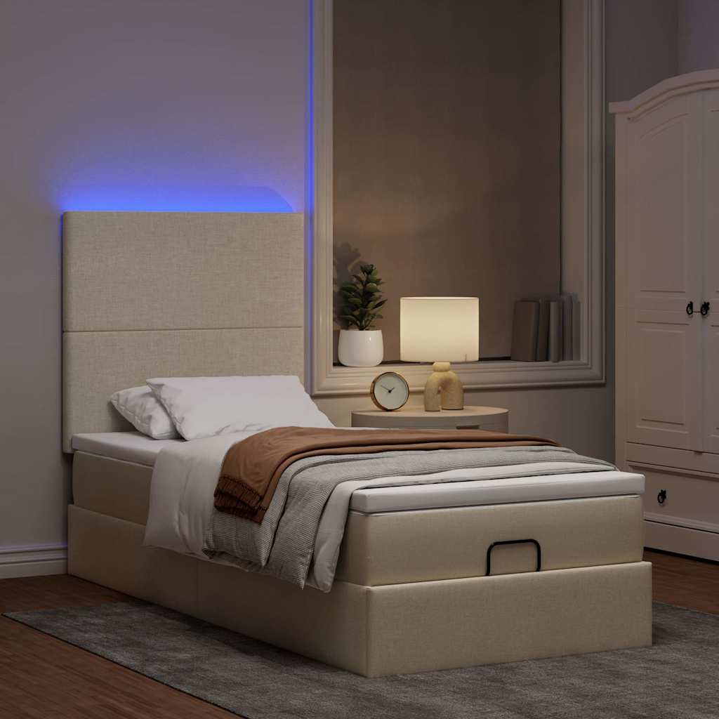 vidaXL Bed poef met matras en LED's 90x200 cm stof crèmekleurig afbeelding